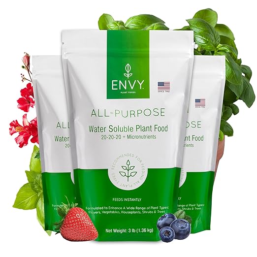ENVY All-Purpose Plant Fertilizer, 9 Pound (3X 3lb) - Makes 900 Gallons, for Indoor and Outdoor Plants, Pet Safe, Water Soluble, Made in USA