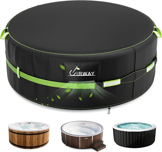 Uirway 600D Round Hot Tub Cover 86.6 x 27.5 Inch [2025 Upgraded Heavy Duty Fabric] Outdoor Waterproof Full Coverage Hot Tub Covers, New Super Windproof Straps, Fits Most 6 Person Inflatable Hot Tubs
