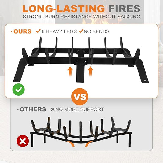 Fireplace Grates 20 Inch - Heavy Duty Steel Fireplace Rack | Fireplace Log Holder for Indoor & Outdoor | Fire Place Grate| Fireplace Racks for Inside Fireplace| Large Firewood Grate| Easy Assembly