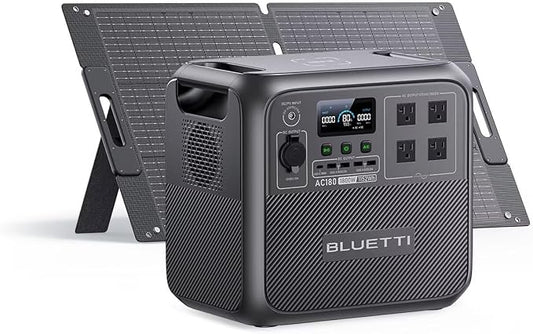 BLUETTI AC180 Solar Generator with 100W Solar Panel (Ships Separately), 1152Wh Portable Power Station w/ 4 1800W (2700W Surge) AC Outlets, LFP Power for Outdoor Camping, Trip, Power Outage