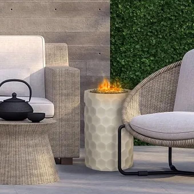 Four Seasons Outdoor Propane Fire Pit, Steel Gas Fireplace for Patios, 11.8", Brown, Round