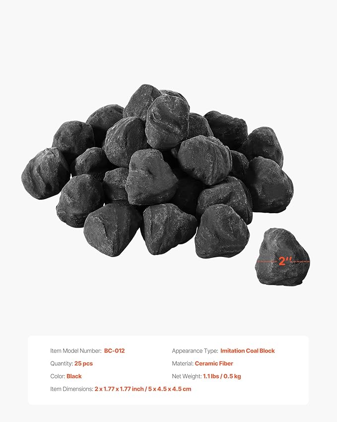 VEVOR Lava Rocks, 1.2-2.0 inch 25 Pcs Fire Stones Lava Rocks for Fire Pit, Reusable Fire Pit Stones Indoor and Outdoor Use, Decorative Firepit Rocks for Propane/Gas Fireplace,Stove,Courtyard,Camping