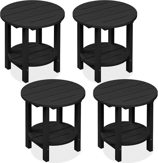 SERWALL Round Outdoor Side Table Set of 4, HDPE Small Adirondack Double End Table, Black