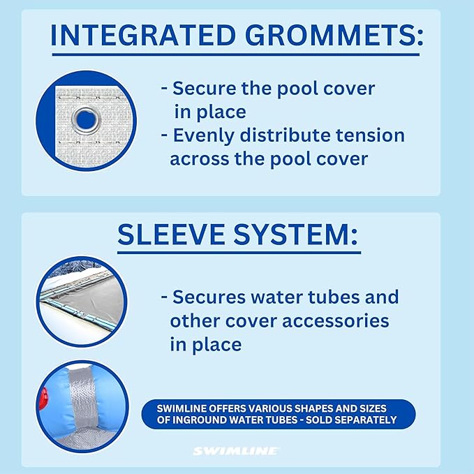 SWIMLINE HYDROTOOLS Silver King Heavy Duty Pool Cover For Above Ground Swimming Pools |21 X 37 FT Cover | Silver / Black | Water Tube Sleeves | UV Protected For 16X32 FT Rectangle Pools | CO142137R