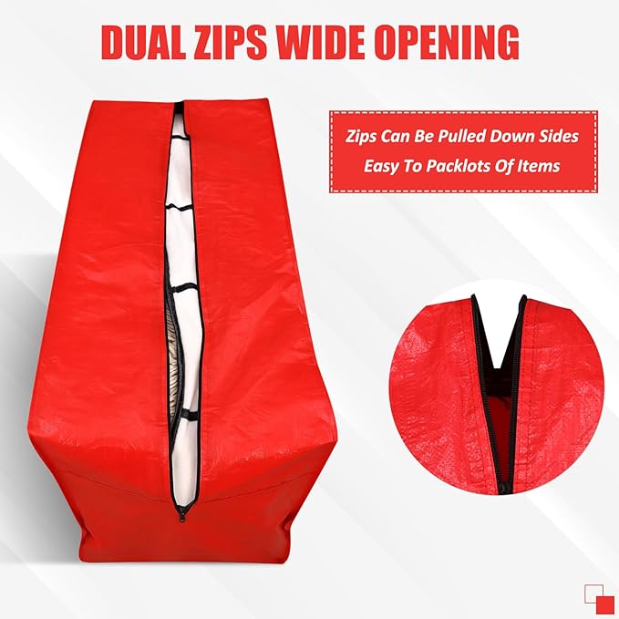 Windyun 4 Pack 69 Gallon Extra Large Storage Bags XXL Moving Bags with Zipper Handles Heavy Duty Jumbo Big Tote Box for Christmas Tree Storage 4, 5, 7.5, 9, 10, 12 ft Skeleton College Dorm(Red)