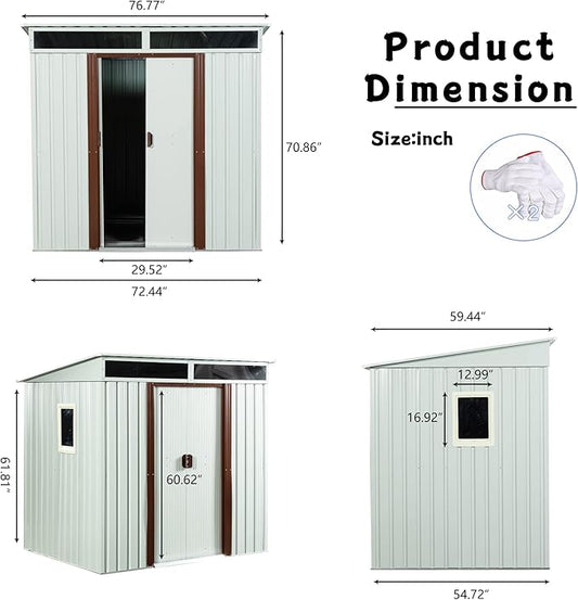 6X5 FT Outdoor Storage Shed, Waterproof Metal Garden Sheds with Lockable Door, Steel Tool Storage Buildings Shed & Outdoor Storage House for Garden, Backyard, Patio, Lawn, Trash Cans(White)