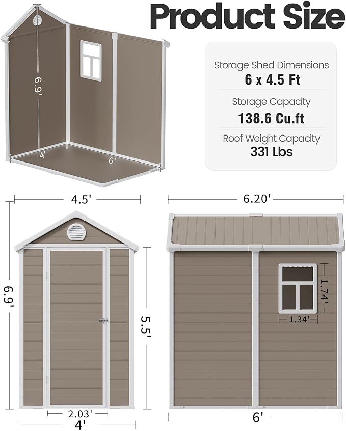 6x4.5 Resin Outdoor Storage Shed with Enhanced Roof Runoff & Floor, Secure Hidden Screws Design, Durable Build for Deck, Pool Supplies, and Versatile Storage, Warm Grey