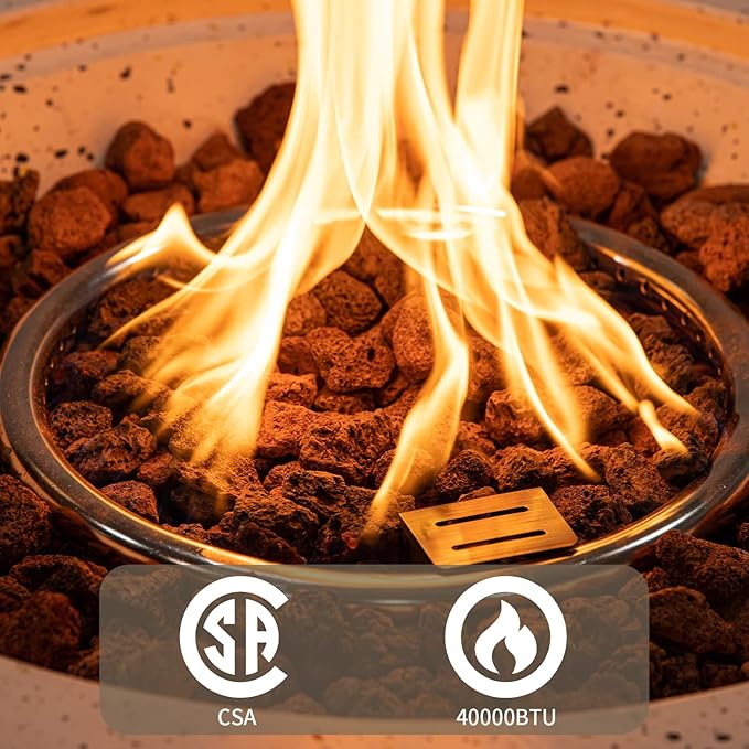SUNBURY Outdoor 28 Inch Propane Fire Pit Table, Round Fire Table w Tank Table, 40,000 BTU Spotted White Patio Gas Fire Table Waterproof Cover, Lava Rocks