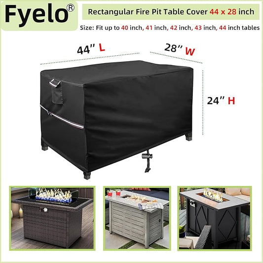 44 x 28 Inch Rectangular Fire Pit Cover for 40-44 Inch Outdoor Gas Fire pit tables, Waterproof 600D Heavy Duty Patio Firepit Table Cover UV Resistance, Black