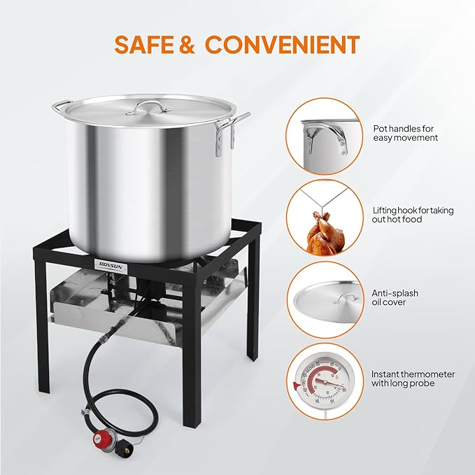 ROVSUN 80QT Turkey Fryer with 150,000BTU Propane Stove, Aluminum Seafood Crawfish Boiler Steamer & Deep Fryer with Basket, 10PSI CSA Certified Regulator & Lifting Hook for Outdoor Backyard Cooking