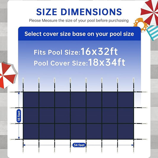Swimming Pool Safety Underground Pool Cover, Swimming Pool Safety Cover, Cold Resistant Pool Cover 16' X 32' Contains All Hardware for Installation, Sturdy and wear-Resistant, Green