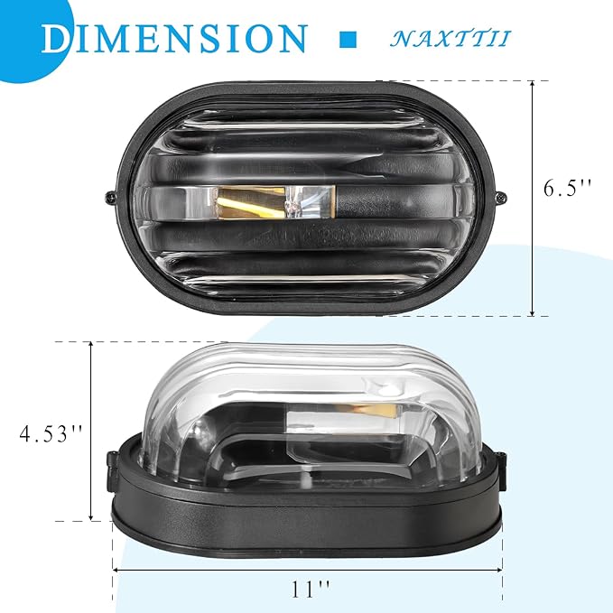 11 Inch Waterproof Bulkhead Light Fixture Outdoor Ceiling Light Black Sauna Light with UL Listed Aluminum Frame and Thickened Clear Glass Shade 2 Pack