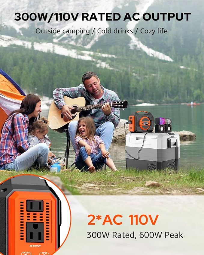 Portable Power Station 300W, Outdoor Solar Generator Backup Battery Pack 220Wh/60000mAh, Portable Laptop Charger with 110V AC Outlet for Home Use, Emergency Outage, Camping Travel, RV Trip