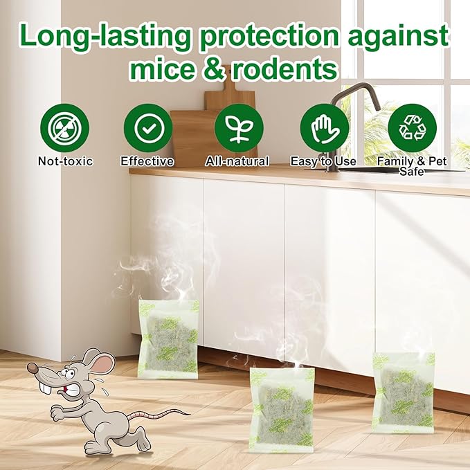 Pest Control Pouches, 12 Pack Peppermint Oil for Mice Rodent Rats Squirrel Pests Repellent Indoor Outdoor Use, Rodent Rat Mouse Deterrent Family Pet Safe Ideal for House Garage Warehouse