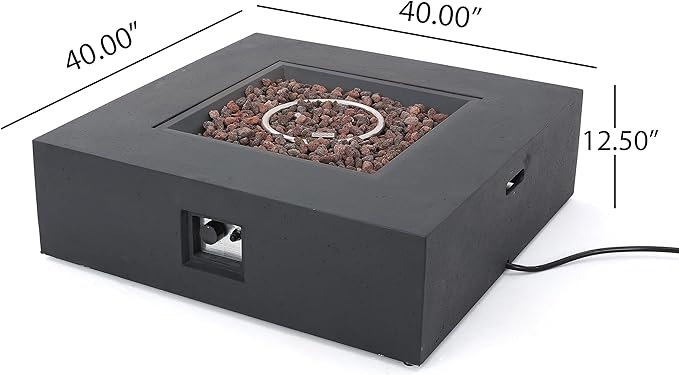 Merax 40-inch Modern Square MGO Propane Fire Pit Table, 50,000 BTU Outdoor Patio Heater with Exterior Tank Hookup, Concrete Firepit, Dark Grey