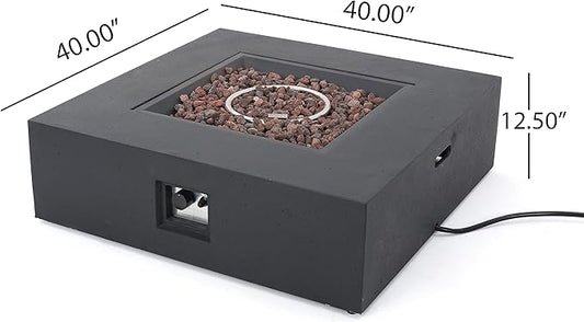 Merax 40-inch Modern Square MGO Propane Fire Pit Table, 50,000 BTU Outdoor Patio Heater with Exterior Tank Hookup, Concrete Firepit, Dark Grey