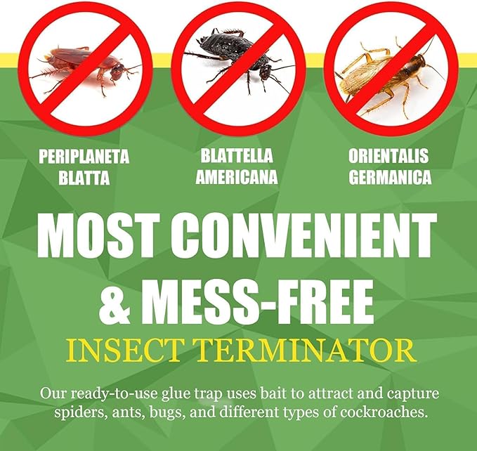 Sticky Insect Products (Sticky Insect Tape and Fly Paper) 20 Roach Traps Killer, Glue Trap, Crawling Bug Spider Cricket Ant Bait Trap Indoor infestation for House Garage, Pet Safe Pest Control