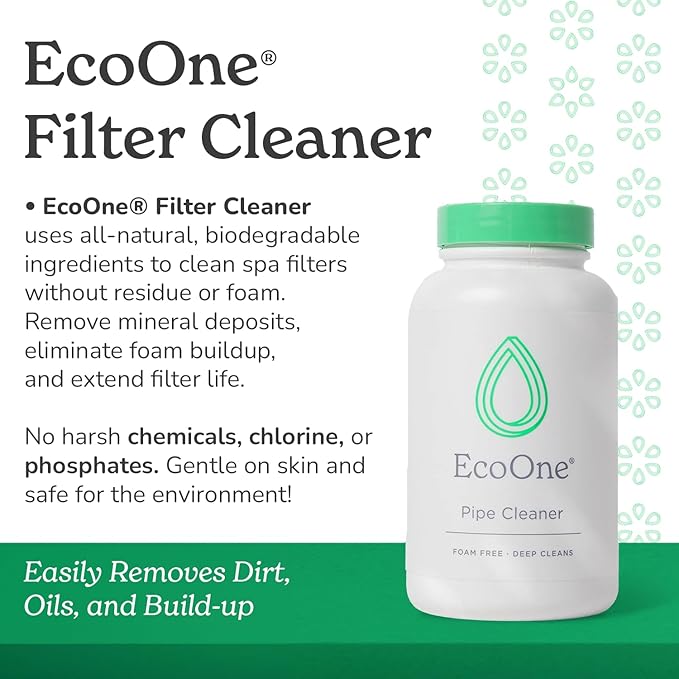 Ecoone Spa & Hot Tub Starter Kit - 3 Month Maintenance Kit with Spa Monthly, One Shock, Filter Cleaner, Pipe Cleaner, Hose Filter & pH Test Strips - Stabilizes pH & Alkalinity
