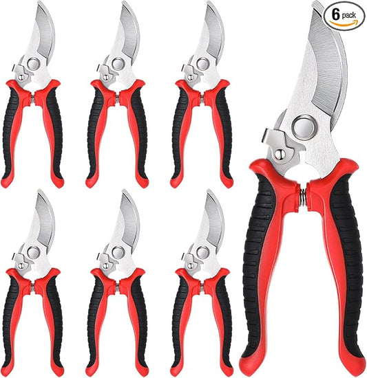 6 Pcs Garden Bypass Pruning Shears Bulk Heavy Duty Gardening Scissors Stainless Steel Blades Gardening Shears Handheld Garden Pruners Manual Plant Clipper for Flower Trimming Secateurs Tool 7.48 Inch