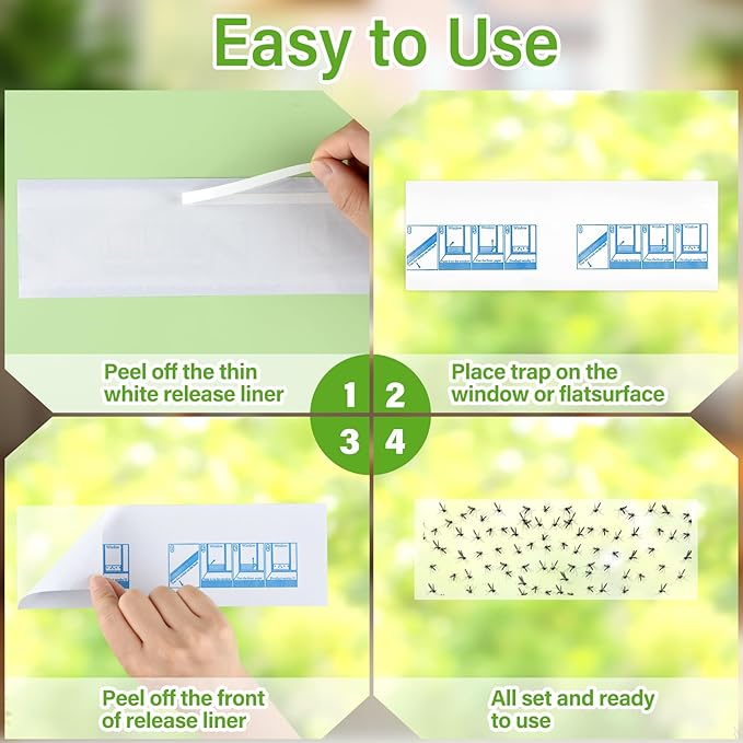 90 Pack Window Fly Traps, Window Sticky Traps, Sticky Non-Toxic Clear Fly Paper Indoor for Home