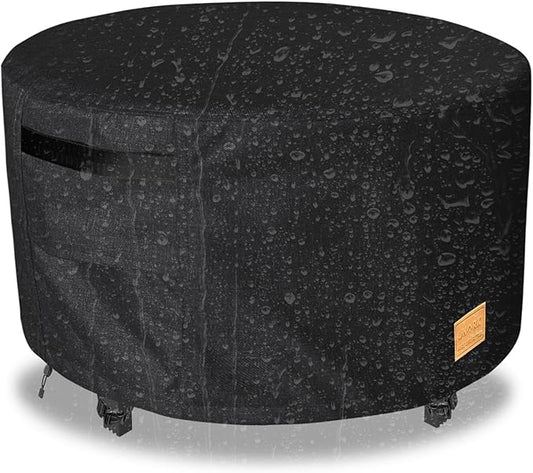 Fire Pit Cover Round 50 inch,Waterproof 600D Heavy Duty Patio Fire Pit Cover,Outdoor Round Gas Fire Pit/Table Cover,50” Dia X 24”H,Black
