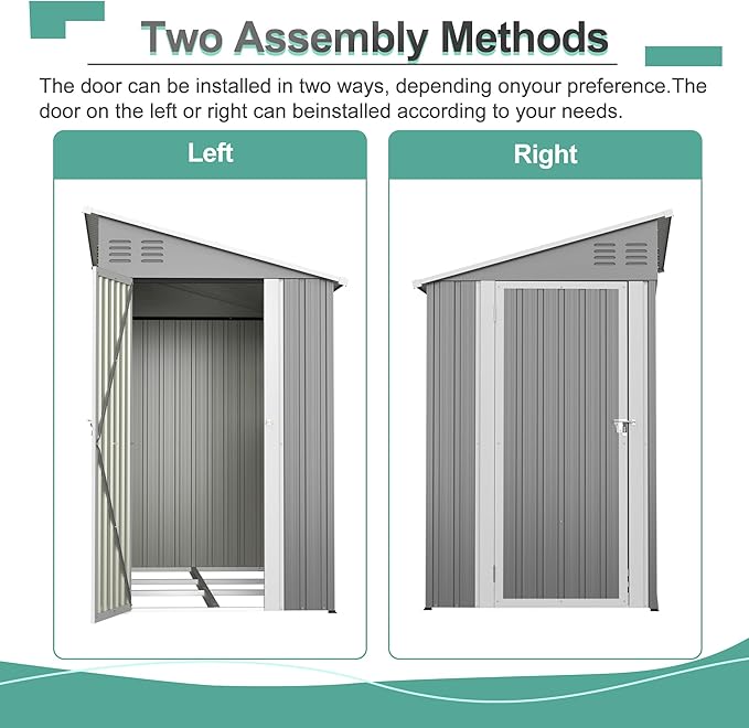 4x10 FT Outdoor Storage Shed, Metal Shed, Lockable Door, Sloping Roof, All-Weather Lean to Resin Shed for Garden, Backyard, Patio, Lawn (Gray)