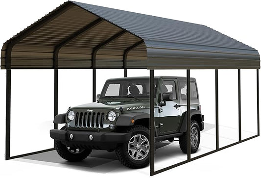 12x20 ft Metal Carport & Portable Garage, Heavy Duty with Galvanized Steel Roof & Frame - Large Tall Carports Canopy for Snow, Grey for Outdoor Garages