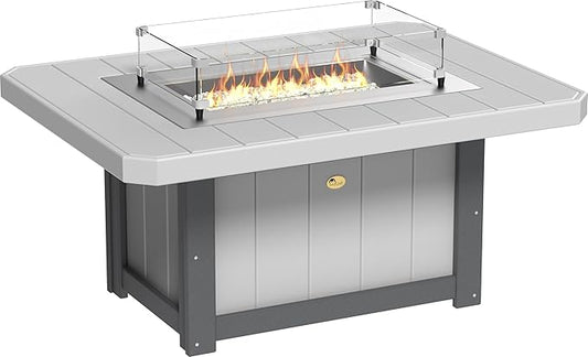 LuxCraft 51" Lumin Rectangular Gas Propane Fire Pit Table for Outdoor Patio with Tempered Glass Wind Guard and Stainless Steel Burner Cover - Amish Made in USA (Dove Gray & Slate)