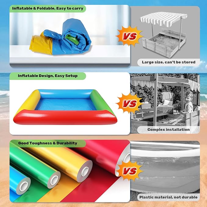 Inflatable Sandbox, 77" x 57" Kids Thickened Foldable Large Sand Box | Inflatable Small Infant Pool with Pump for Party Backyard Garden Lawn Play Sand Pit Outdoor Indoor Includes Patches