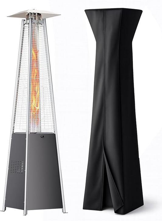 HUGROVE Pyramid Patio Heater, 48,000 BTU Rapid Heating Outdoor Propane With Wheels and Weatherproof Cover, Triple Protection System for Patio & Backyard & Garden & Pool (1 Gray Heater)