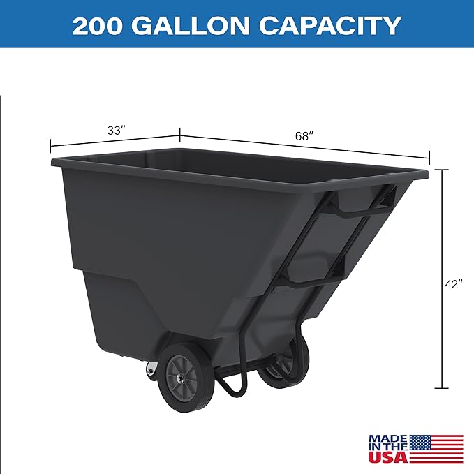 Akro-Mils 77410BLACK Akro-Tilt Heavy-Duty 1.0 Cubic Yard Plastic Truck Utility Cart, Loads up to 600 lbs., 200 Gallon Capacity, Black