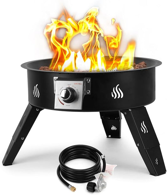 ONLYFIRE OUTDOOR LIVING Propane Fire Pit 19" with Gas Hose, Height Adjustable Gas Firepit with Lava Rocks -Portable Smokeless Fireplace for Outside Camping Bonfire Patio Backyard RV Tailgating, FP000