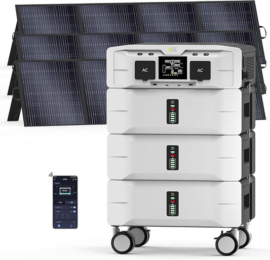 IEE SP5000 7680Wh Solar Power Station, 5000W(9000 Peak) AC Output, 120V/240V Split Phase LFP Battery with 3x200W Solar Panels, 1.6h Fast Charge Portable Power Generator for Home Backup, Emergency, RV