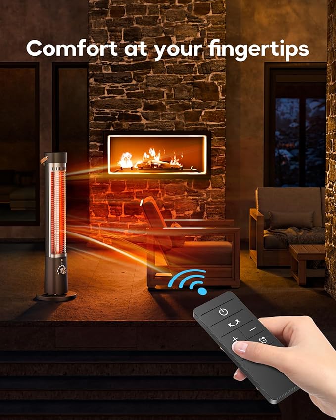 Patio Heater for Outdoor Use, 32.1" 1500W Electric Space Heater Indoor, 60-Degree Oscillating Portable Infrared Heater, with Timer, Remote, for Patio, Gazebo, Black