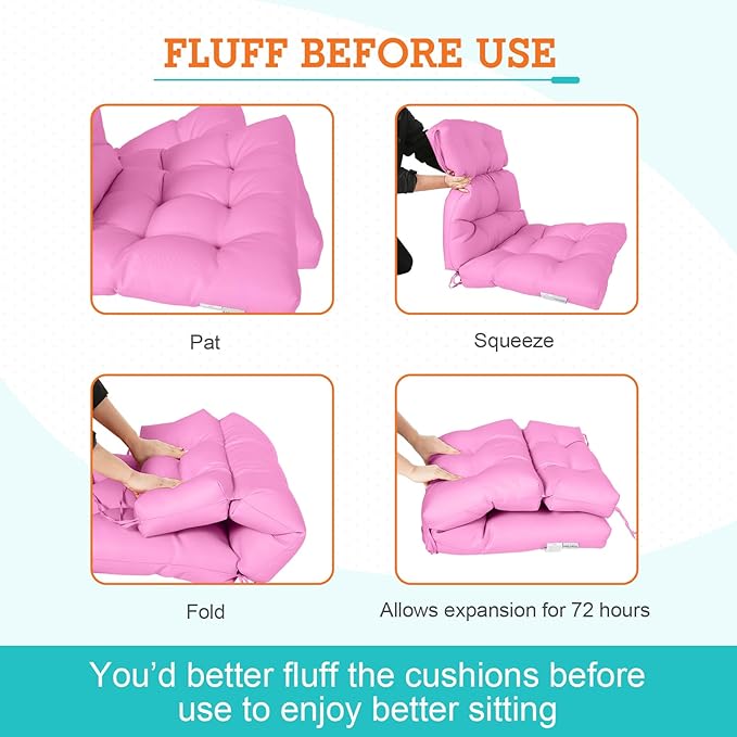 EAGLE PEAK Tufted Outdoor/Indoor High Back Patio Chair Cushions, Set of 4, 46'' x 22'', Pink