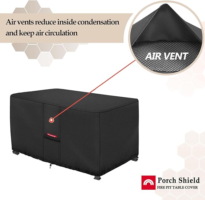 Porch Shield Patio Fire Pit Cover - Waterproof 600D Outdoor Rectangular Fire Table Cover Deck Box Protector - 54 x 28 inch, Black