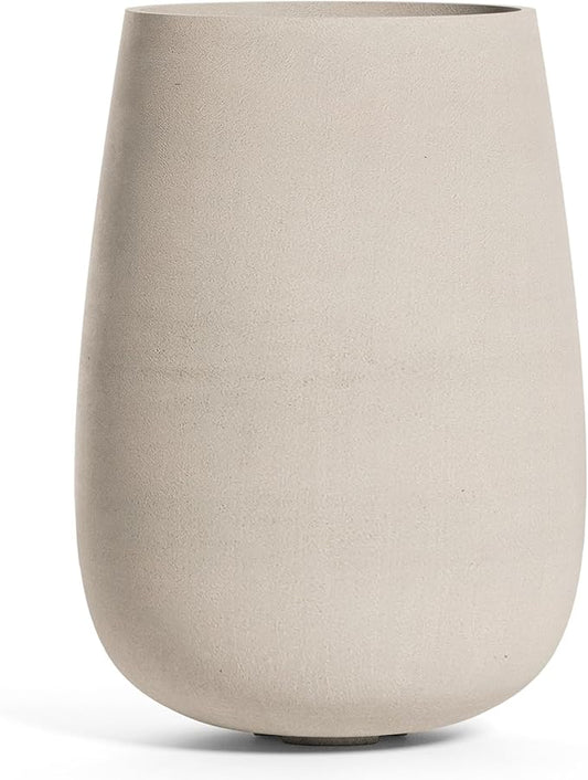 Mondo High Tall Planter – Sand Stone Finish – Fiberglass Indoor/Outdoor and Weather-Resistant Round Planter (21.6" D x 35.6" H Exterior, 20.3" D x 35.4" H Interior)