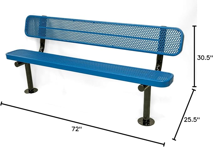 COATEDOUTDOORFURNITURE Coated Outdoor Furniture Heavy-Duty Outdoor Bench Thermoplastic Coated, Punched Steel, Commercial-Grade Seating, Made in America (Surface with Back, 6 Ft, Textured Light Blue)
