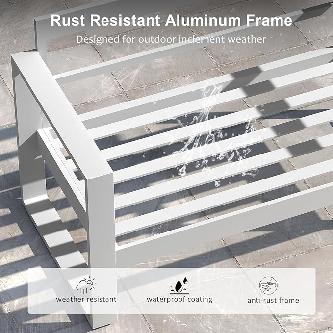 LayinSun 5 Pieces Aluminum Outdoor Patio Furniture Set, Metal Modern Conversation Sofa Set with Fire Pit Table and Washable Thick Cushions for Porch, Backyard, Deck
