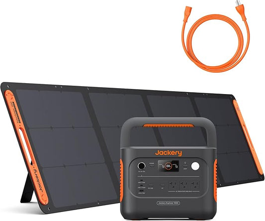 Jackery Solar Generator 1000 v2 with 200W Solar Panel,1070Wh Portable Power Station LiFePO4 Battery,1500W AC/100W USB-C Output,for Outdoor,Off-Grid Living,RV,Emergency (AC Cable Included)