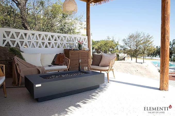 AMS Fireplace | Elementi Plus | Positano | Rectangular Dark Gray Concrete Natural Gas Fire Table Pit (Natural Gas)