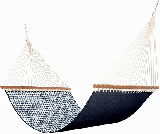 Nags Head Hammocks Midori Indigo Sunbrella Quilted Hammock – 13 ft. x 55 in., 450 lb Capacity, Cumaru Spreader Bar, Rolled Rim Grommets, Handcrafted in The Carolinas