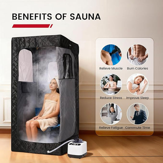 Enhulk Portable Sauna Box for Relaxation, Detoxification, Steam Sauna Tent for Home with 3.0L Steamer, Folding Chair, Remote Control, Doormat, 9 Levels, 2.6' x 2.6' x 5.9', Square