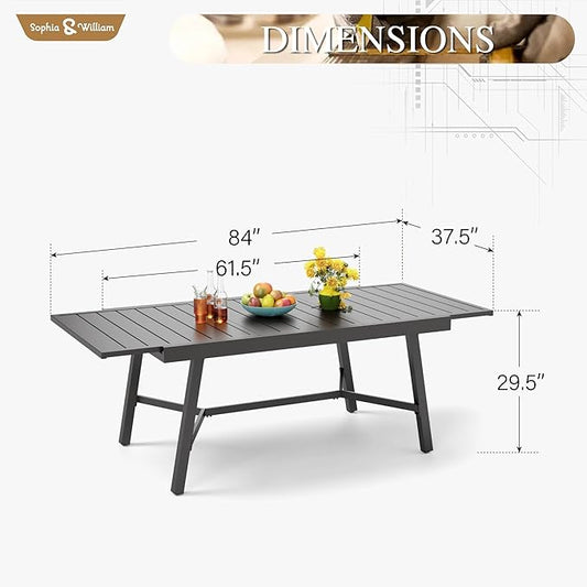 Sophia & William Black Expandable Patio Table Metal Outdoor Dining Table with E-Coating for 6-8 Person Lawn Garden Deck Rectangular Extendable Table