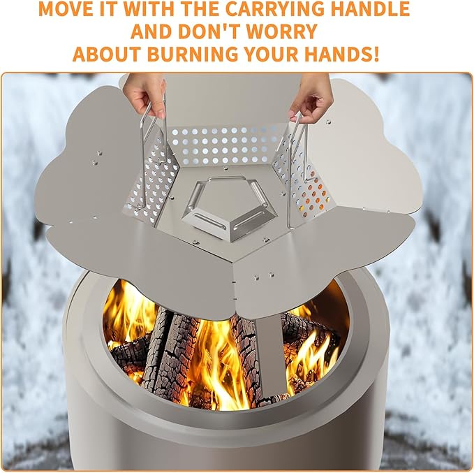 Heat Deflector for Solo Stove Bonfire 19.5’’ - Upgraded 304 Stainless Steel Portable Heat Diffuser with Detachable Legs & Handle, Capture and Redirect Warmth, Camping Accessory