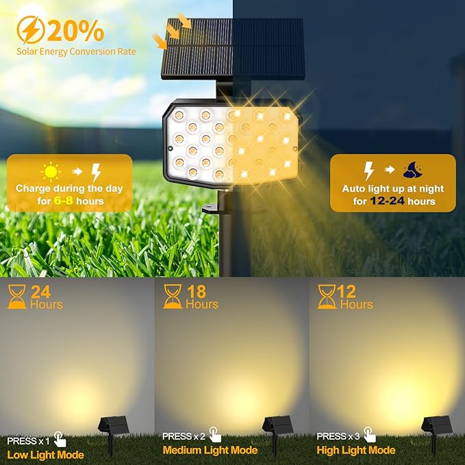 NACINIC Solar Spot Lights Outdoor Waterproof Adjustable Solar Powered Landscape Lights for Yard 3 Long Time Lighting Modes Spotlights for Pathway Garden Outside Wall Pool Porch- 10 Pack, Warm White