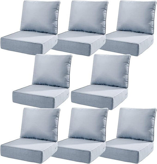 6" Thick Outdoor Cushions 22x24x6, 8-Set Deep Seat Patio Cushions with Removable Cover, Waterproof & Fade Resistant Replacement for Wicker Chair, Loveseat, Sofa - Baby Blue