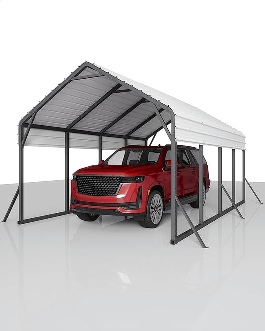 Garveelife 13 ft x21 ft x11 ft Oversized Metal Carport, Steel Heavy Duty Carport for All-Weather, Permanent Shelter for Bass Boats, Pickup Trucks, and Tractors, N.W. 660 LBS