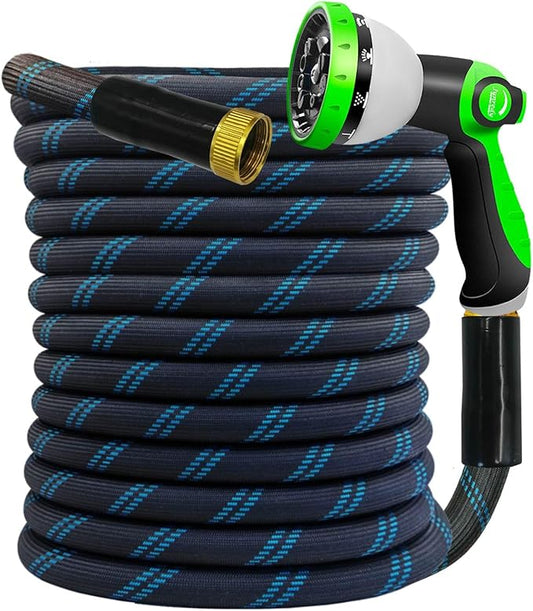 Garden Hose 75FT, NON-EXPANDABLE Heavy-Duty Flexible & Lightweight Water Hose with 10-Function Nozzle, No-Kink, Leak-Proof, Solid Fittings for Car, RV Marine Camper, Outdoor, Yard, Lawn
