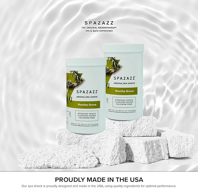 Spazazz Aroma Scented Non Chlorine Spa & Hot Tub Shock Chlorine Free Oxidizer Treatment. Water Clarifier with Potassium Monopersulfate - Professional Grade- Mentha Grove 2.2lb